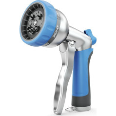 Dārza šļūtenes sprausla, 100% metāla smidzināšanas sprauslas dārza šļūtenei, lielas noslodzes rokas smidzinātājs ar 8 regulējamiem modeļiem, augstspiediena šļūtenes sprausla augu laistīšanai, automašīnu un mājdzīvnieku mazgāšanai