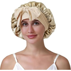 ZIMASILK 19 Momme 100% zīdkoka zīda miega cepure un dušas cepure, divslāņu zīda kapuciņš ar elastīgu un kaklasaites joslu, neslīdošs un atvēsinošs, matu kopšanas līdzeklis gariem matiem (iepakojums 1, kafija)