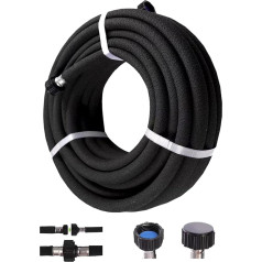 Dārza šļūtene 7,6 m x 1,27 cm ar savienotājelementiem Pilienveida šļūtene, kas ietaupa 70% ūdens Ideāla ūdens padeve zālienam, dārzam, puķu dobēm - melna (5/2,5 m)
