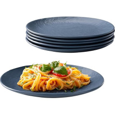 Navaris Akmensmasas šķīvju komplekts 6 personām, pusdienu šķīvis, 6 gabali, šķīvju servīze, saliekams kaudzē, piemērots lietošanai mikroviļņu krāsnī un trauku mazgājamā mašīnā, pusdienu šķīvis, dūmakaini zils