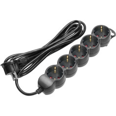 Pagarinātājs 5gang 2P+Z (Schuko), 3m H05VV-F 3x1.5mm2, Imax=16A, plakana kontaktdakša, melns