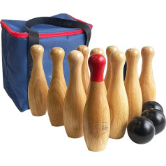 Koka boulinga spēle, pudeļu mešana, zāliena spēle ģimenei, spēļu komplekts ar somu (H26cm, 10 pildspalvas + 3 bumbas)