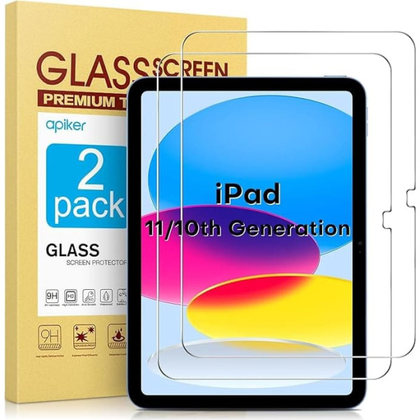 apiker priekš iPad 11/10th Generation Rūdīta stikla aizsargstikls, saderīgs ar 2025 iPad 11 collu (A16)/10th Generation ekrāna aizsargstikls, pret skrāpējumiem, bez burbuļiem, 2 iepakojumi