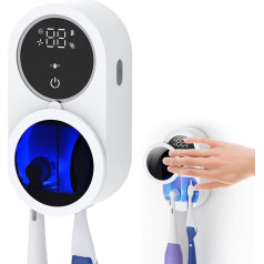 LifeBasis zobu birstes turētājs UV zobu birstes dezinficētājs Pārnēsājams ar žāvēšanu 1800 mAh uzlādējams automātiskais sensora birstes turētājs 2 zobu birstes slots vannas istabas ceļojumiem
