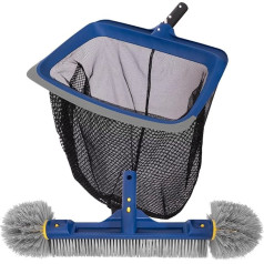 POOLAZA baseina tīrīšanas komplekts, smalka sieta baseina skimmera tīkls un baseina birste ar apaļiem galiem tīrīšanai, baseina tīkls ar izturīgu rāmi un 45 cm birste ar iebūvētu rokturi, piemērota standarta stabam