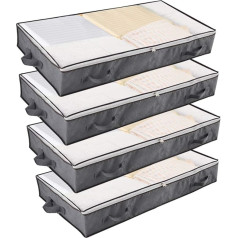 UOUNE apakšgultas glabāšanas somas 90L Lielas glabāšanas kastes, salokāmas, ar rāvējslēdzējiem un pastiprinātiem rokturiem segām, drēbēm, apaviem, gultasveļai, Qulit, 4 gab., pelēkas krāsā