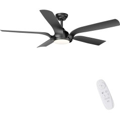 CJOY Griestu ventilatori ar apgaismojumu, 142 cm, Griestu ventilators ar apgaismojumu un tālvadības pulti, kluss, aptumšojama lampa ar ventilatoru, līdzstrāvas motors, atgriezenisks, melns