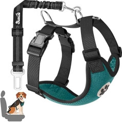 SlowTon suņu siksnas ar drošības jostu automašīnai, divslāņu elpojoša lateksa sieta siksnas kucēnam, regulāras drošības siksnas sunim visiem ikdienas sporta veidiem (zaļas, L)