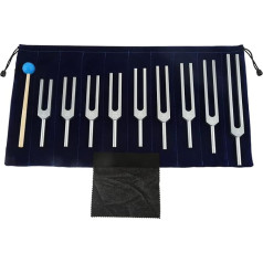 Dreld 9 gabalu solfedžo dakšu komplekts ar silikona āmuru somiņā, 174/285/396/417/528/639/741/852/963 Hz alumīnija dakšas DNS labošanai, dziedināšanai, skaņu terapijai, medicīniskajām dakšām