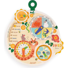 Janod Zeitrad koka mācību kalendārs bērnu izglītojošām spēlēm Koka rotaļlieta no FSC no 3 gadiem J09624, daudzkrāsains