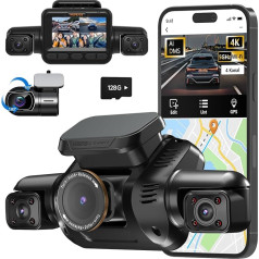 HUPEJOS AI Dash Cam Automobiļu priekšējā aizmugurējā 4 kanālu kamera ar autovadītāja monitoringa sistēmu (DDAW), 3K+ 3 x 1080P 360° kamera automašīnām, iebūvēts WiFi GPS, CPL, 128GB SD karte, 24H stāvvietas uzraudzība, V8Pro