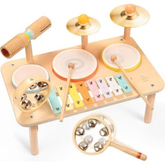 OATHX 9 in 1 bungu komplekts Bērnu koka bungas - mūzikas instrumenti bērniem no 1 gada, Montessori bērnu rotaļlieta dāvana 1 2 3 3 4 5 6 gadu vecumam Zēns Meitene