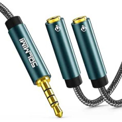 Austiņu sadalītājs (1,2 m) no 3,5 mm TRRS vīrišķā uz diviem TRRS sievišķajiem adapteriem, kas saderīgs ar 2 audio un mikrofona austiņām datorā, klēpjdatorā, Android, Windows, viedtālruņos