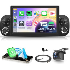 4G + 64G Android 15 auto radio Fiat Panda 2013-2020, 7 collu HD skārienjūtīgais ekrāns ar bezvadu Carplay Android auto GPS Wi-Fi USB Bluetooth 5.0 FM RDS radio atpakaļgaitas kamera