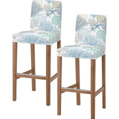 ‎Tweetybed Bāra krēslu pārvalki, jūras piekraste, okeāns, koraļļi, izstiepjams, noņemams, bāra krēslu pārvalks, pludmales tēma, zils, zili zaļš, letes pārklāji virtuvei, krogam, ēdamistabai, kafejnīcai, mēbelēm, komplekts no 2 gab.