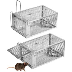 LAOYE Piège XXL lamatas, peļu lamatas, 2 dzīvās žurku lamatas, 27 x 14 x 11 cm, peļu un žurku krātiņa lamatas iekštelpās un ārpus telpām, atkārtoti lietojamas dzīvniekiem draudzīgas dzīvās lamatas pelēm