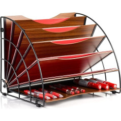 Ameco Papīru paplātes, papīru paplātes, galda grāmatu uzglabāšanas nodalījumi, organizators ar 6 nodalījumiem, dokumentu paplātes ar nodalījumiem rakstāmgalda, organizatora, biroja, 27,5 x 33 x 27,5 cm, melns, ar koka elementiem