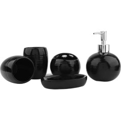 HERCHR Melns vannas istabas piederumu komplekts, 5 gabaliņu moderns keramikas vannas istabas komplekts ar ziepju trauku, ziepju dozatoru, zobu birstes turētāju, skalošanas kausu mājai (melns)