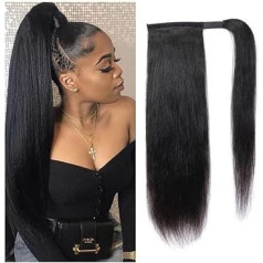 Sieviešu Pferdeschwanz-Verlängerung, Echthaar, Wickel-Pferdeschwanz-Haarverlängerung, 20,3-66 cm, glattes Remy-Haar, magische Paste, Pferdeschwanz-Clip-in-Haarteil Täglicher Gebrauch(16 collas)