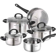 Karcher Mia 5 detaļu nerūsējošā tērauda trauku komplekts, indukcijas katlu komplekts ar stikla vākiem, panna un panna cepšanai