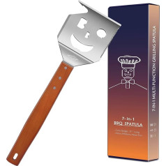 7 in 1 āra grilēšanas lāpstiņas ar grilēšanas rīku komplekta funkciju, vairāk jautrības, vairāk efektivitātes, nerūsējošā tērauda grilēšanas piederumi, koka rokturis