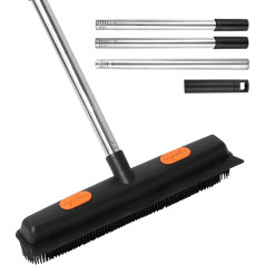Gumijas slota ar slotiņu, 48 collu gara rokturi, gumijas paklāju birste, mājdzīvnieku matu noņemšanas birste, pūkainu kažokādu noņemšanas rīks paklāju, logu, flīžu, cietkoksnes grīdām (melna)