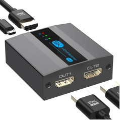 FQuanmap 8K HDMI sadalītājs 1 in 2 Out 4k 120Hz, HDMI 2.1 sadalītājs diviem monitoriem Atbalsta EDID pārvaldību HDCP 2.3 HDR 10 klēpjdatoriem, portatīvajiem datoriem, TV pierīcēm, DVD atskaņotājiem PS5/PS4/PS3