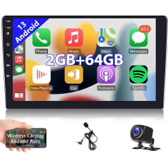 2GB + 64GB Auto radio Bezvadu Carplay Android Auto Android 13 Radio ar navigāciju 9 collu skārienjūtīgais ekrāns 2 DIN Bluetooth HiFi GPS navigācija WiFi FM RDS Radio Stereo, stūres rata vadība atpakaļgaitā