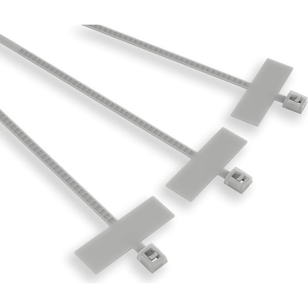 ETELEC 100 skavu identifikācijas kabeļu cauruļu neilona plāksnīte ar rakstāmu virsmu, 25 x 8 mm, sasiešanas diametrs 3-20 mm, izmēri 100 x 2,5 mm, balta, FBT10025