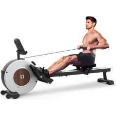 Mājas airēšanas trenažieris, magnētiskais airēšanas trenažieris ar 16 regulējamiem pretestības līmeņiem, LCD displejs, divas slīdošās sliedes, vietu taupoša vertikāla uzglabāšana, vienkārša montāža