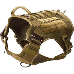 Janety taktiskās suņu siksnas lieliem un vidējiem suņiem, pretvilkšanas veste ar regulējamām siksnām, metāla sprādzēm, izturīga un elpojoša, treniņiem un āra aktivitātēm, haki L