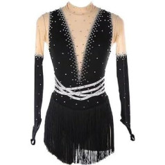 Nnnydjy Dāmu daiļslidošanas kleitas ar bārkstīm garām piedurknēm ar āķa skrituļslidas veiktspējas kostīmi meitenēm āra ritmikas vingrošanas leotards deju apģērbs