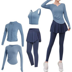 4 gabali Pilates komplekts sievietēm XL sievietēm 135-150 jaka krūšturis ar garām piedurknēm Top elpojošs audums