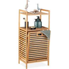 Relaxdays Vannas istabas plaukts ar veļas grozu, 2 plaukti, H x W x D: 96 x 44 x 33 cm, bambusa, audums, dabīgs/pelēks