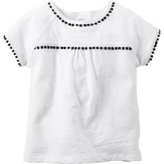 Carter's Bērnu meiteņu S/S Pompom Trim Tops, balts, 18 mēneši, balts