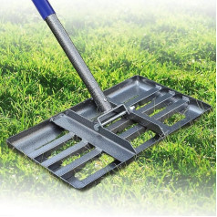 43 x 25 cm profesionāla zāliena slotiņa, lāzera griezuma slotiņa ar regulējamu rokturi - pastiprinātas šuves un gludas malas grīdas, netīrumu, grīdas, pagalmu apstrādei, ainavu veidošanai / 182 cm, zils