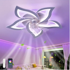 RGB lampa ar ventilatoru klusa, moderna LED griestu gaisma ar ventilatoru DC atgriezeniska 6 grupu griestu ventilatora lampa un tālvadības pults guļamistabai, viesistabai balta