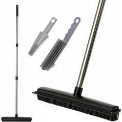 Gumijas slota 2 in 1 Gumijas slota ar squeegee Regulējams garš rokturis Gumijas slota Grīdas tīrīšanas birste mājdzīvnieku kaķu suņu matu noņemšanai Paklāju tīrīšana Virtuves dārzs Dārza pagalms Logu tīrīšana