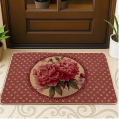 Peoniju raksta durvju paklājs, sarkans zieds, ieejas paklājs iekštelpām un ārtelpām, vintage dizains, gumijas, ūdensnecaurlaidīgs, neslīdošs, putekļus uzsūcošs, viegli tīrāms, 73 x 43 cm