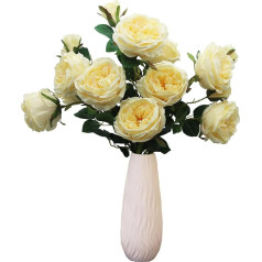 HASWITDA Mākslīgie zīda peonijas Long Stem 8 ziedošs ziedu galvas 4 pumpuri Mākslīgā flora pušķis Mākslīgā augsta dekoratīvais Centerpiece vienošanās iekštelpās un ārā