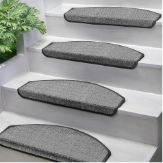 Björn&Schiller paklājiņi kāpnēm 65 x 25 cm, XL, pašlīmējošie paklājiņi kāpnēm, 15 gab., neslīdošs paklājs kāpnēm, pusapaļi kāpņu aizsargi, kāpņu paklājs, pelēks