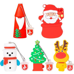 5 iepakojuma USB zibatmiņas diskdziņi Ziemassvētku stila 32 GB Jaungada dāvanas ģimenei un draugiem, BorlterClamp Memory Stick USB 2.0 Flash Drive of Santa Claus Christmas Tree Snowman Style