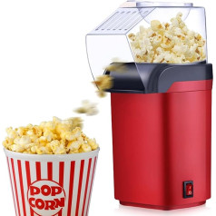 Karstā gaisa popkorna mašīna 1200 W, popkorna gatavošanas ierīce bez eļļas, bez taukiem, bez BPA, ātri gatava 3 minūtēs, darbība ar vienu pieskārienu, kompakta popkorna mašīna, retro dizains mājām, mājas kinozālei, Ziemassvētku ballīte