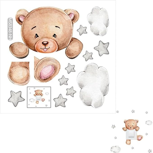 PVC Wandaufkleber Satz Bär Sterne Wolken Lichtschalter Dekor 20X20cm Kinderzimmer Wandsticker für Schlafzimmer und Wohnzimmer