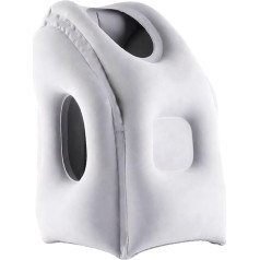 Piepūšams ceļojuma spilvens, pelēks, pārnēsājams gaisa spilvens, kakla atbalsta spilvens, ar ventilācijas atvērumiem, ergonomisks atbalsts vairākās pozīcijās, ātra piepūšana, gaisa izlaišana ar