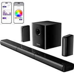 ULTIMEA 7.1ch virtuālā surround skaņas josla, skaņu josla TV ierīcēm ar 2 skaļruņiem, surround skaņas sistēma televizoriem ar RGB apgaismojumu, 6,5 collu zemfrekvences skaļruni, lietotne, HDMI/Opt/AUX/BT, Apollo S70 Ultra