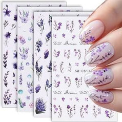 Pack of 8 3D nagu uzlīmes ziedi Rozā violeta sievietēm Pavasaris Vasara Tauriņš Ķiršu zieds Lavanda Ziedi Nagu uzlīmes Ziedu nagu uzlīmes