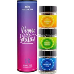 Hallingers Vegan Selection - 3 veidu tējas dāvanu komplekts, vaļējas un vegāniskas tējas skrūvējamās burciņās, tējas asorti kā dāvana (komplekts) - dāvanu idejas Ziemassvētki un dāvanas Adventes kalendārs Dzimšanas dienas laimes vēlēj