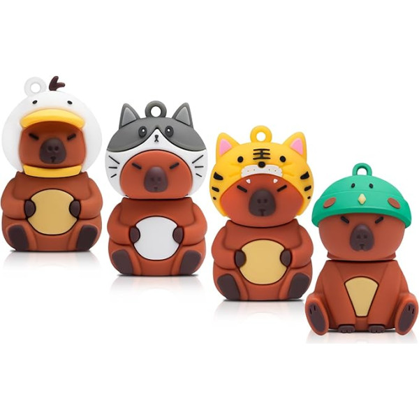 BORLTER CLAMP Pack of 4 USB Stick 16 GB Cute Flash Drive Capybara Animal Memory Stick Novelty Flash Drive Pendrive Thumb Drive Dāvana studentiem un bērniem