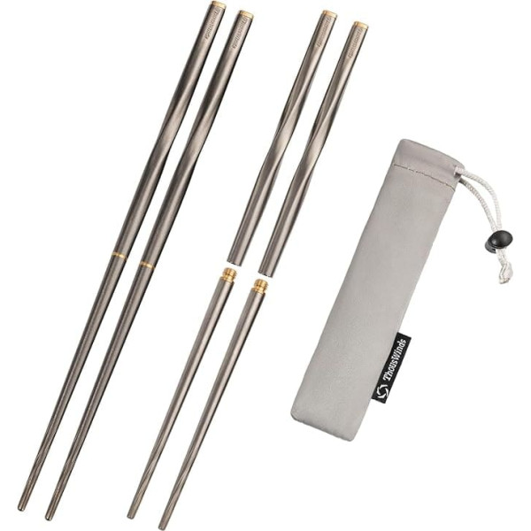Thous Winds Chopsticks Reusable, 2 pāri salokāmie Chopsticks Camping, Premium Portable Titanium Ess Chopsticks Set, trauku mazgājamā mašīnā droši, salokāmi neslīdoši metāla Chopsticks ar maisiņu